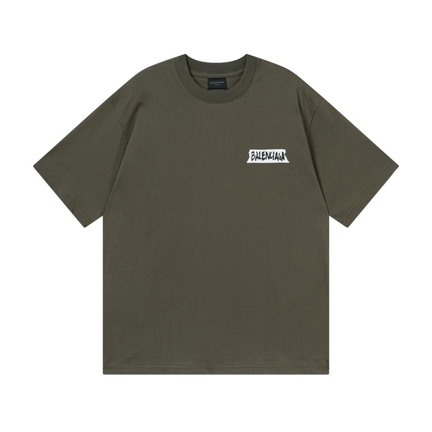 Balenciaga Masking Tape Printed Washed Distressed T-shirt Black/White/Olive Green