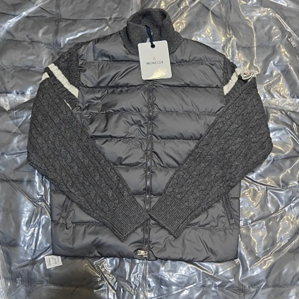 Moncler Knit-Sleeve Charcoal Grey Down Jacket