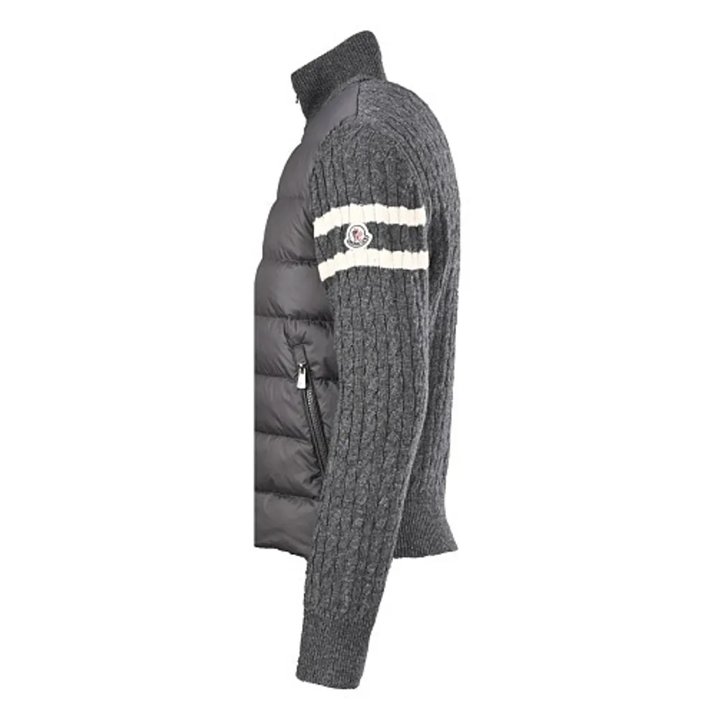 Moncler Knit-Sleeve Charcoal Grey Down Jacket