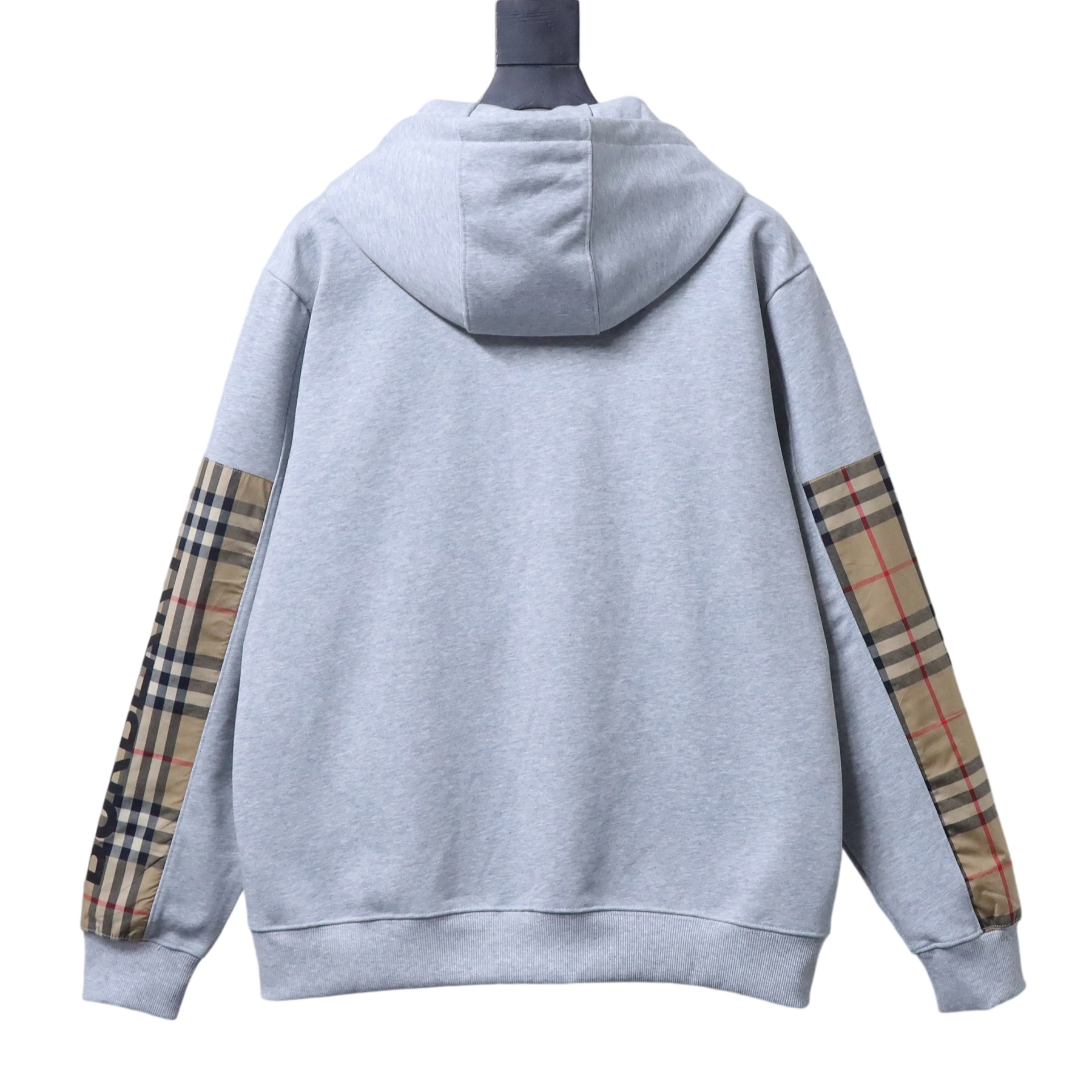 Burberry Zip-Up Hooded Jacket Side Check Print Panel Detai Grey