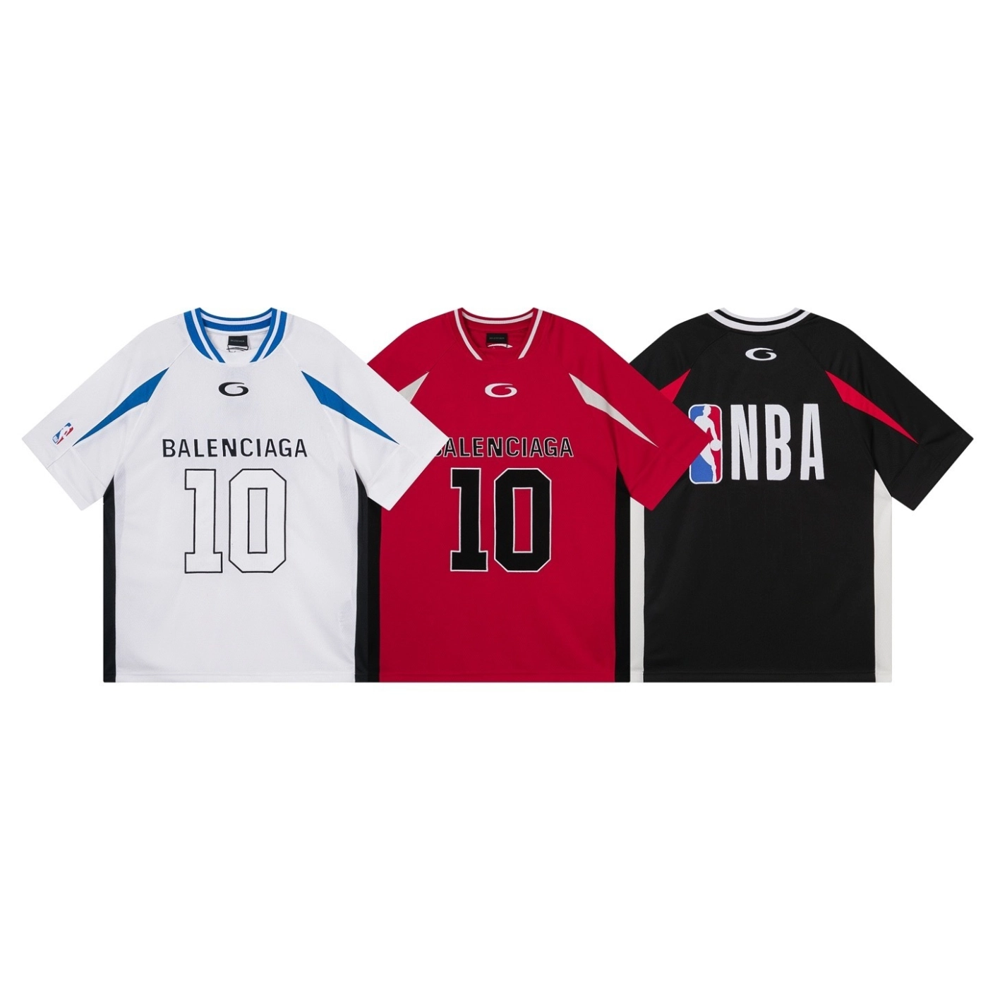 Balenciaga NBA Co-Branded Health Network Qversized Color Bocked T-shirt Black/White/Red