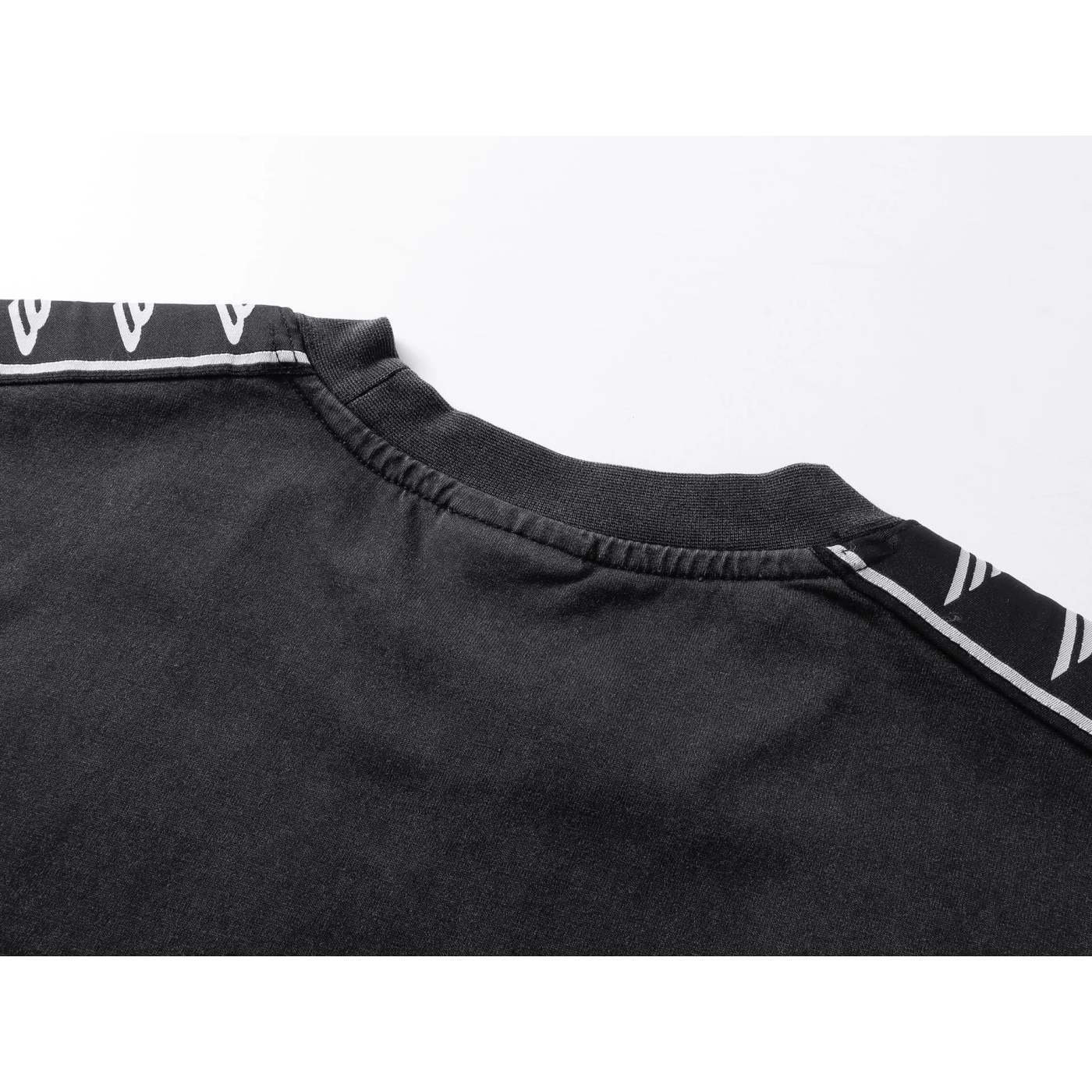 Balenciaga Washed & Distressed T-Shirt With 3B Artistic Webbing Accents Sleeves Black/Grey