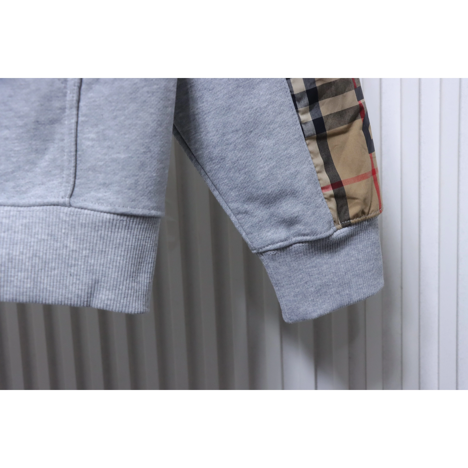 Burberry Zip-Up Hooded Jacket Side Check Print Panel Detai Grey