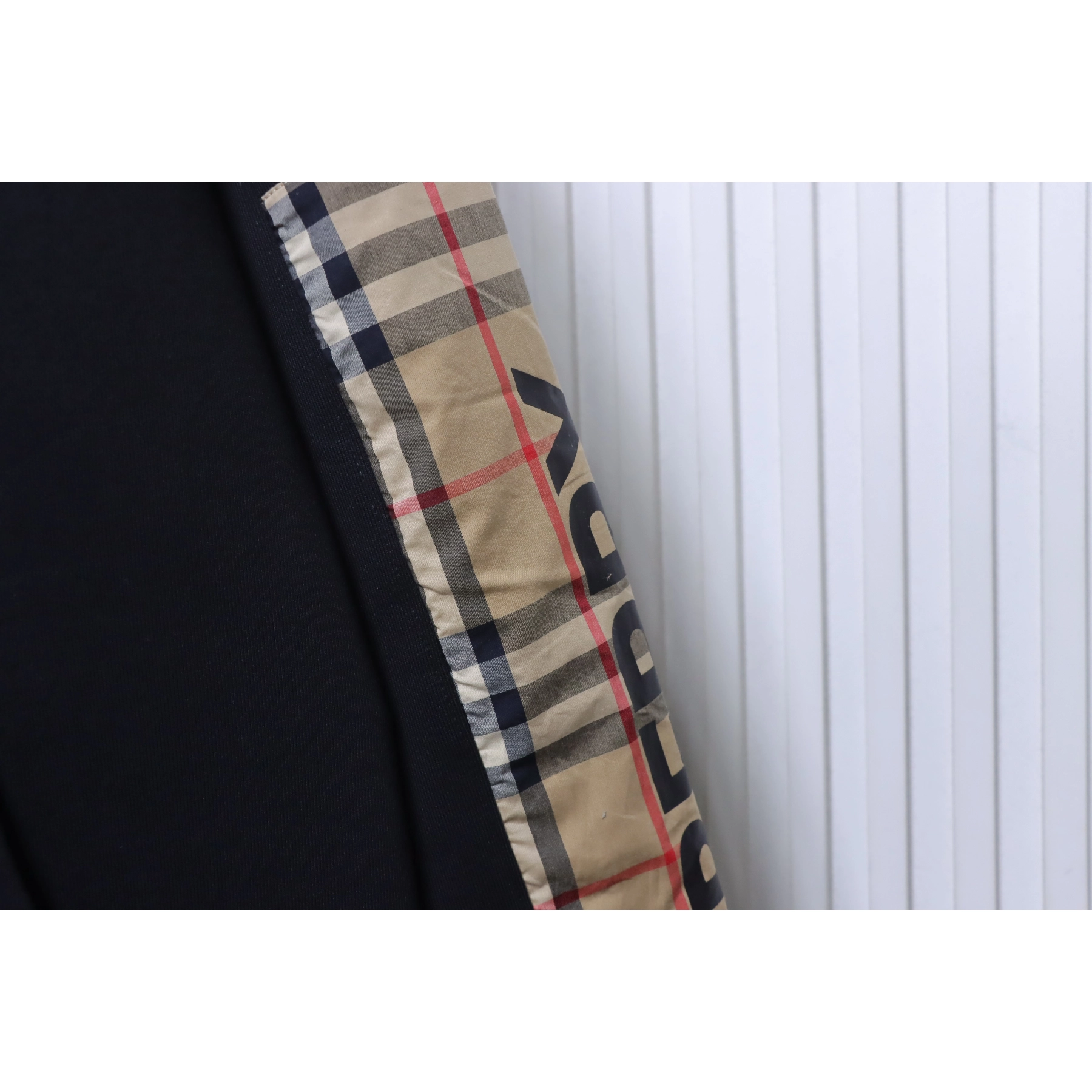 Burberry Zip-Up Hooded Jacket Side Check Print Panel Detai Black