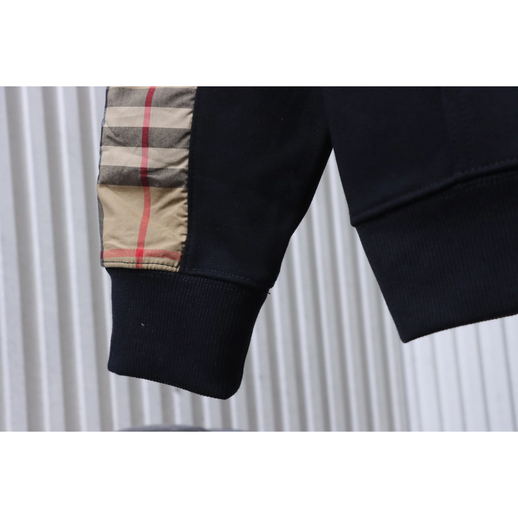 Burberry Zip-Up Hooded Jacket Side Check Print Panel Detai Black