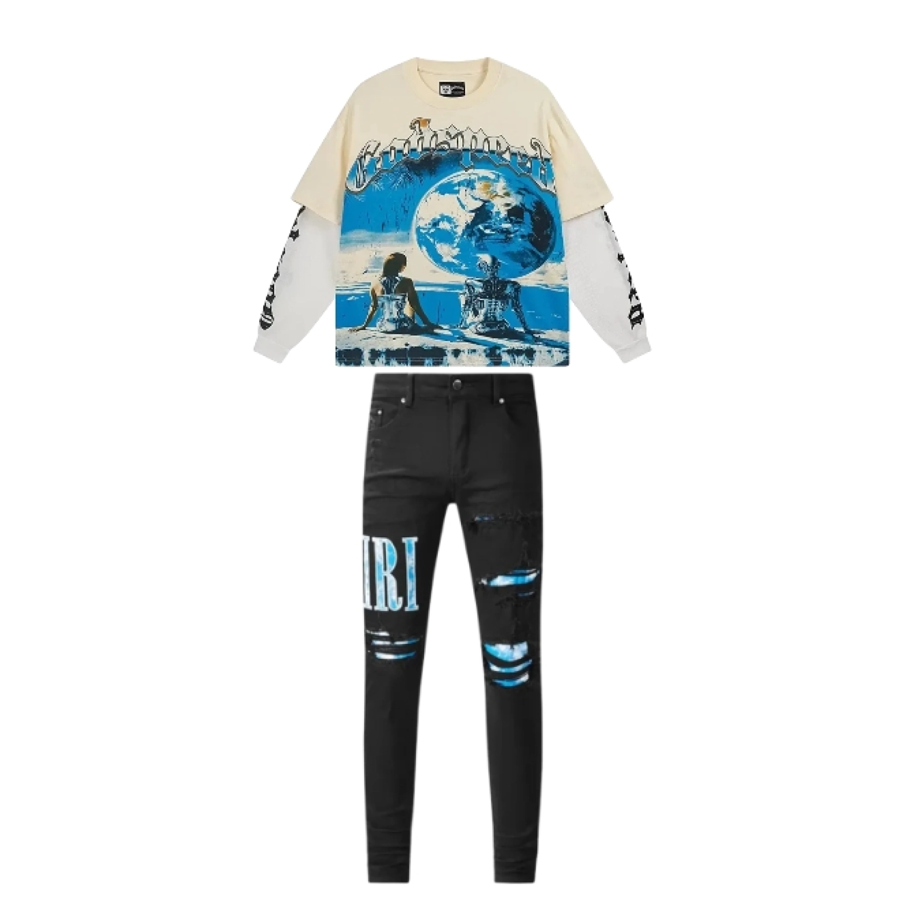 Godspeed Artificial Love Layered Long Sleeve T-shirt + Amiri Jeans 8805