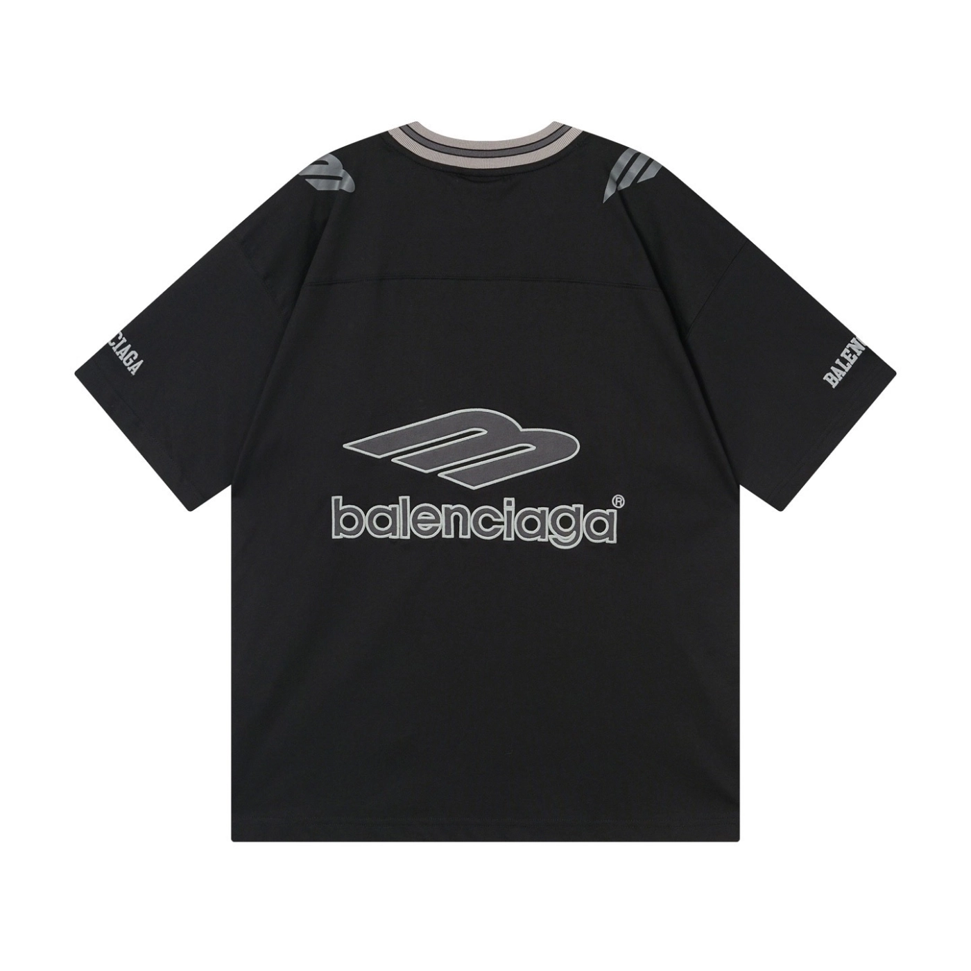 Balenciaga 3B Silhouette Ribbed V-neck Printed T-shirt Black/Dark Blue/Gray