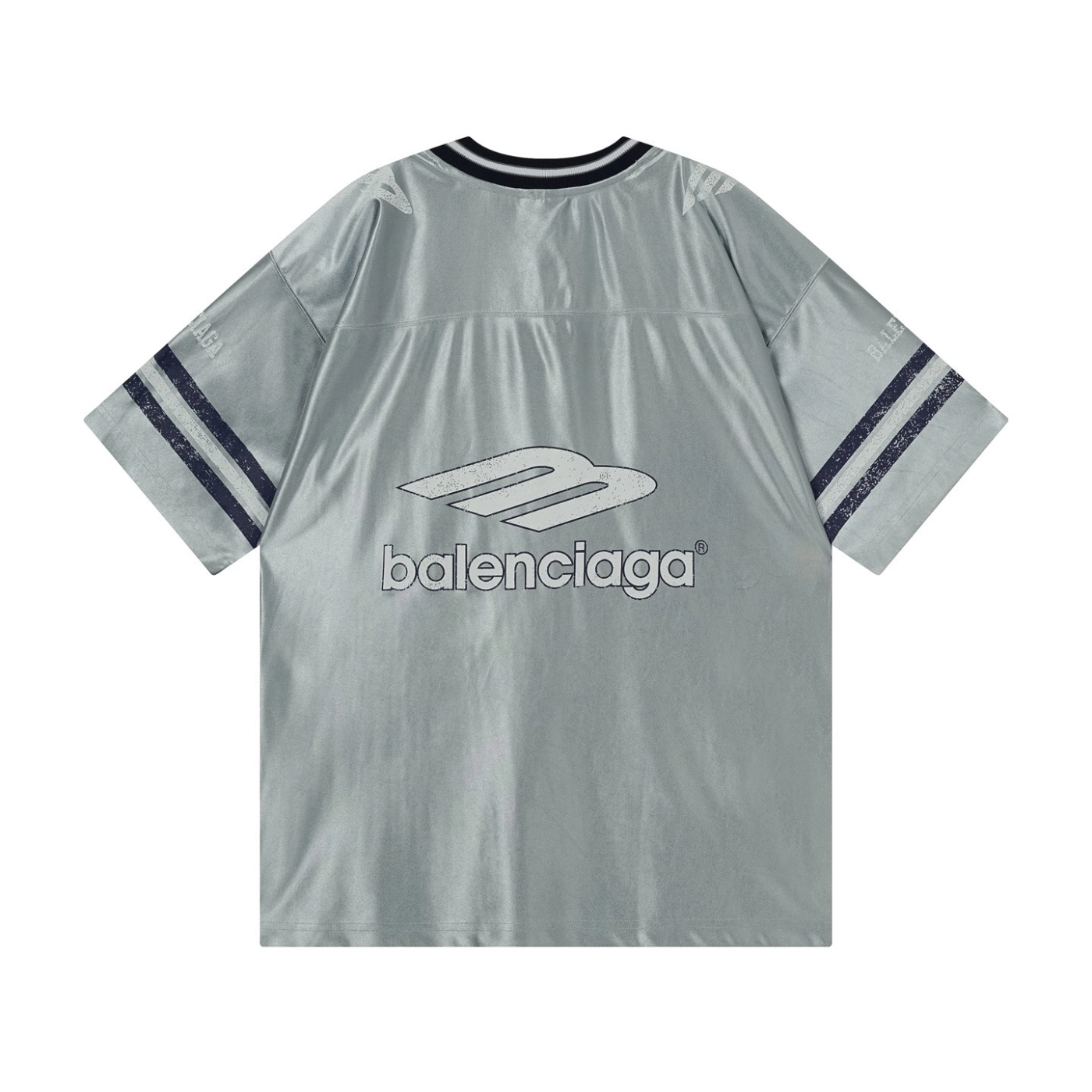 Balenciaga 3B Silhouette Ribbed V-neck Printed T-shirt Black/Blue/Gray