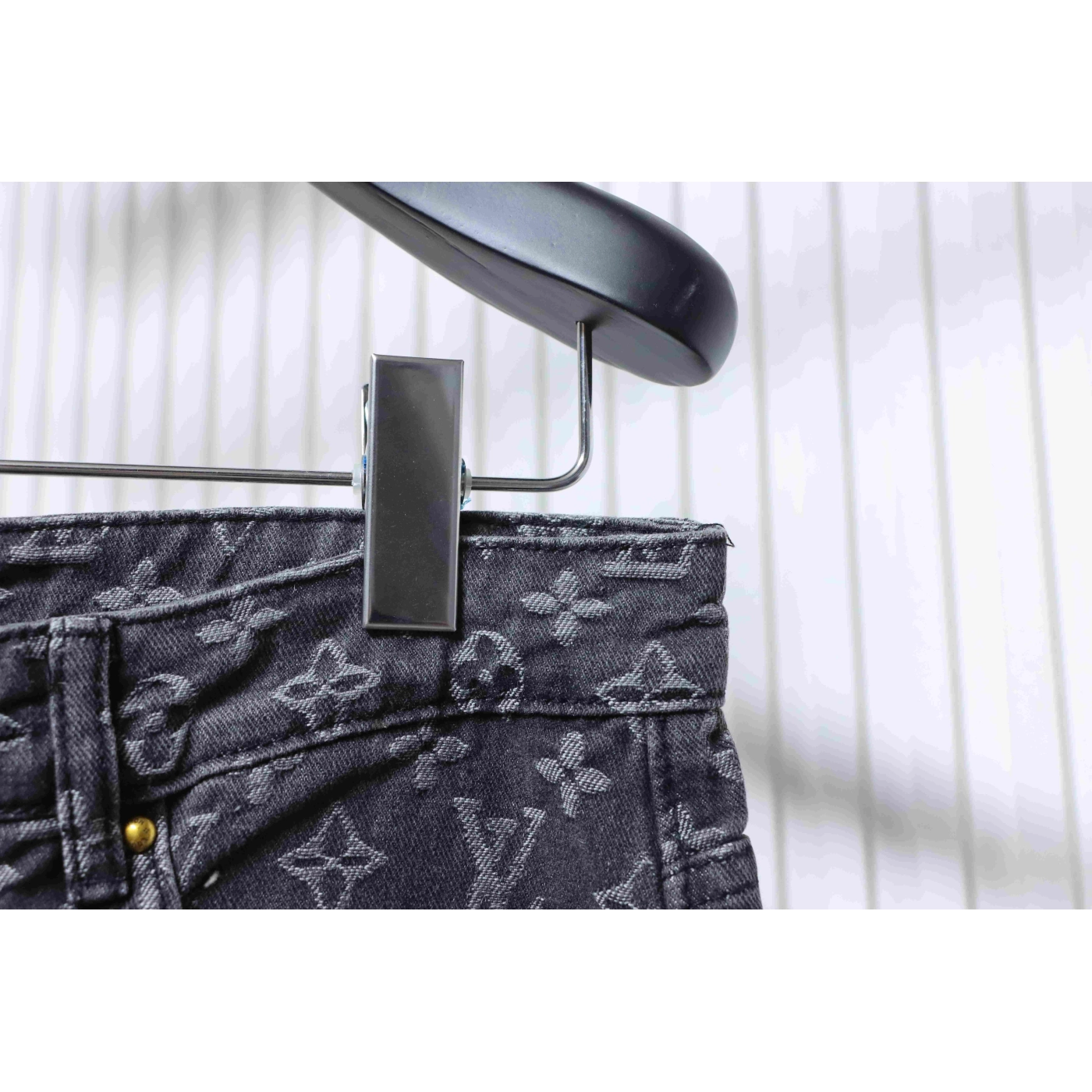 Louis Vuitton All-over Print Distressed Jeans Black