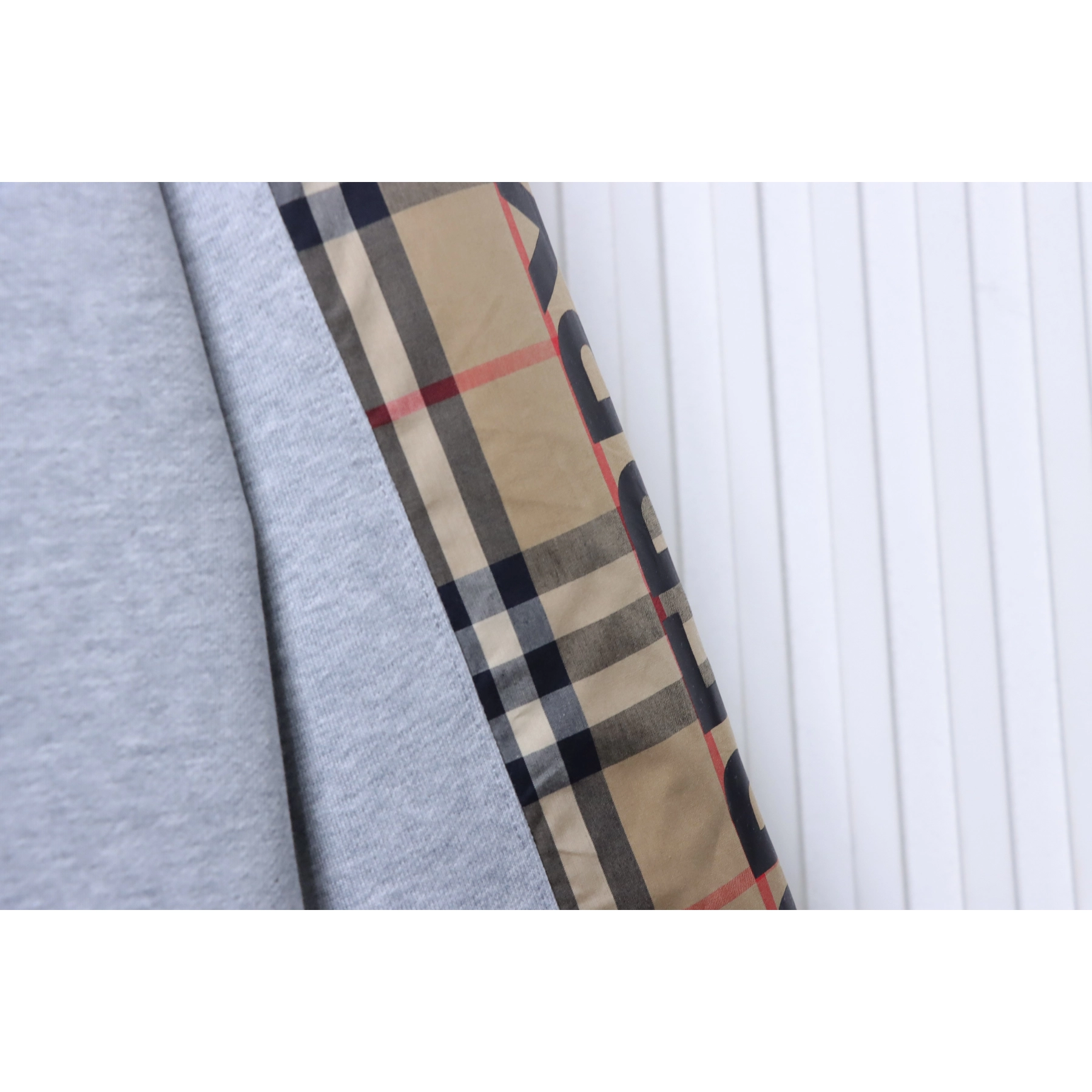 Burberry Zip-Up Hooded Jacket Side Check Print Panel Detai Grey