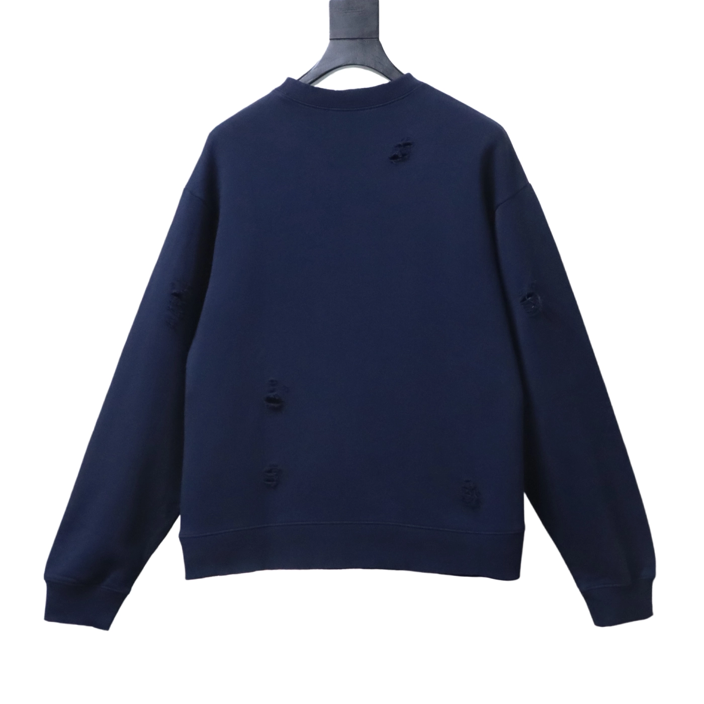 Acne Studios Distressed Crewneck Hoodie with Patch Navy Blue