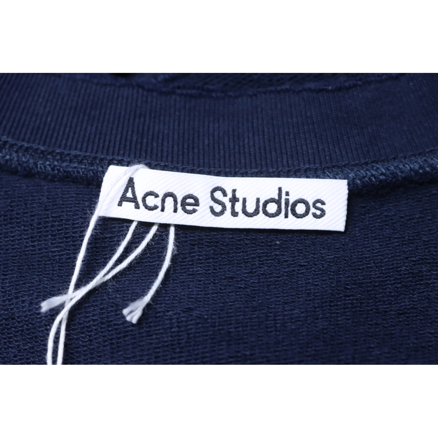 Acne Studios Distressed Crewneck Hoodie with Patch Navy Blue