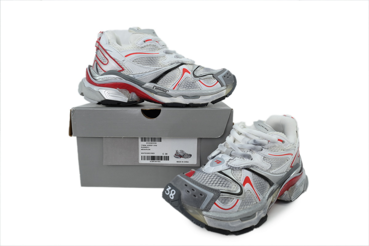 Balenciaga Wms Running Shoes White Grey Red 779064 W3RXP 9160