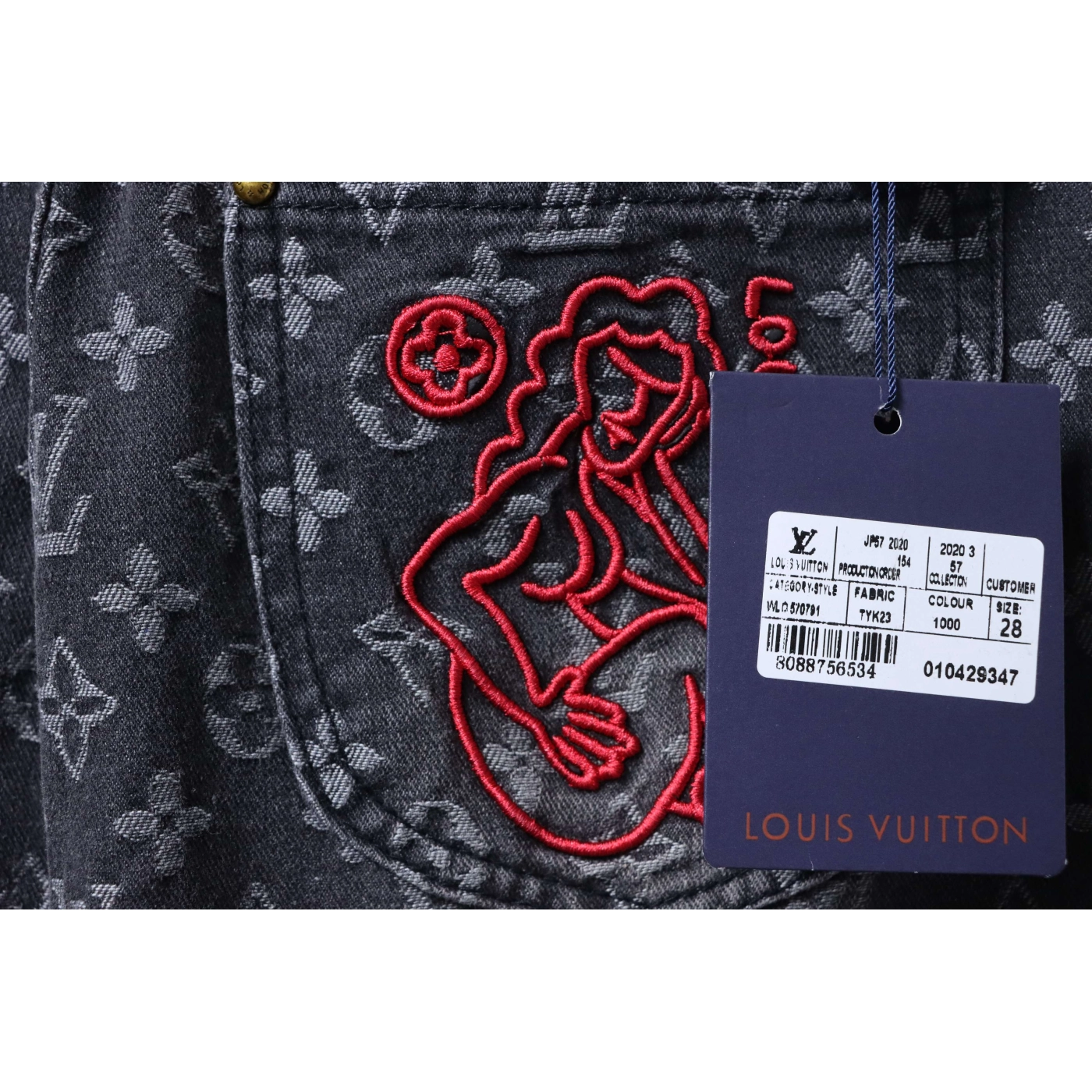 Louis Vuitton All-over Print Distressed Jeans Black