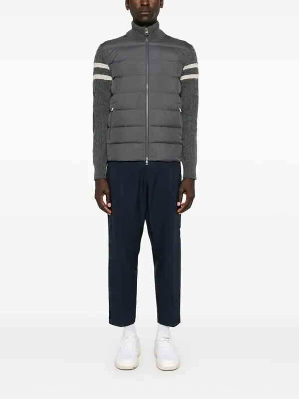 Moncler Knit-Sleeve Charcoal Grey Down Jacket