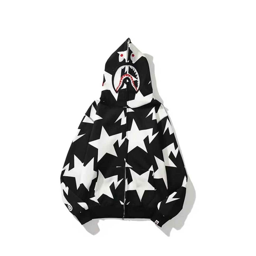 BAPE Hoodie Full Zip Shark Camo Head Black & Pink