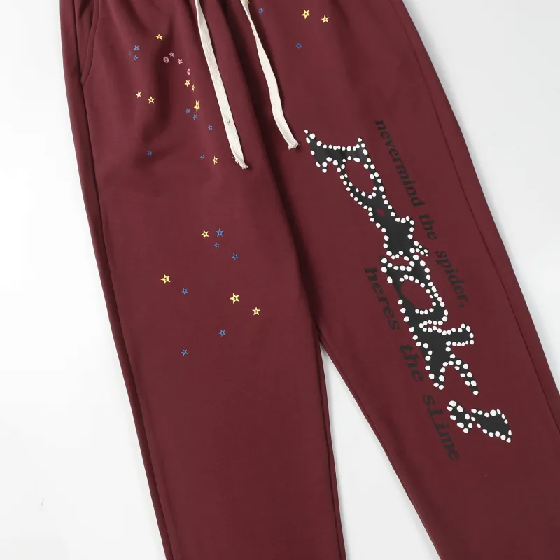Sp5der Dark Red Suit Hoodie and Sweatpant
