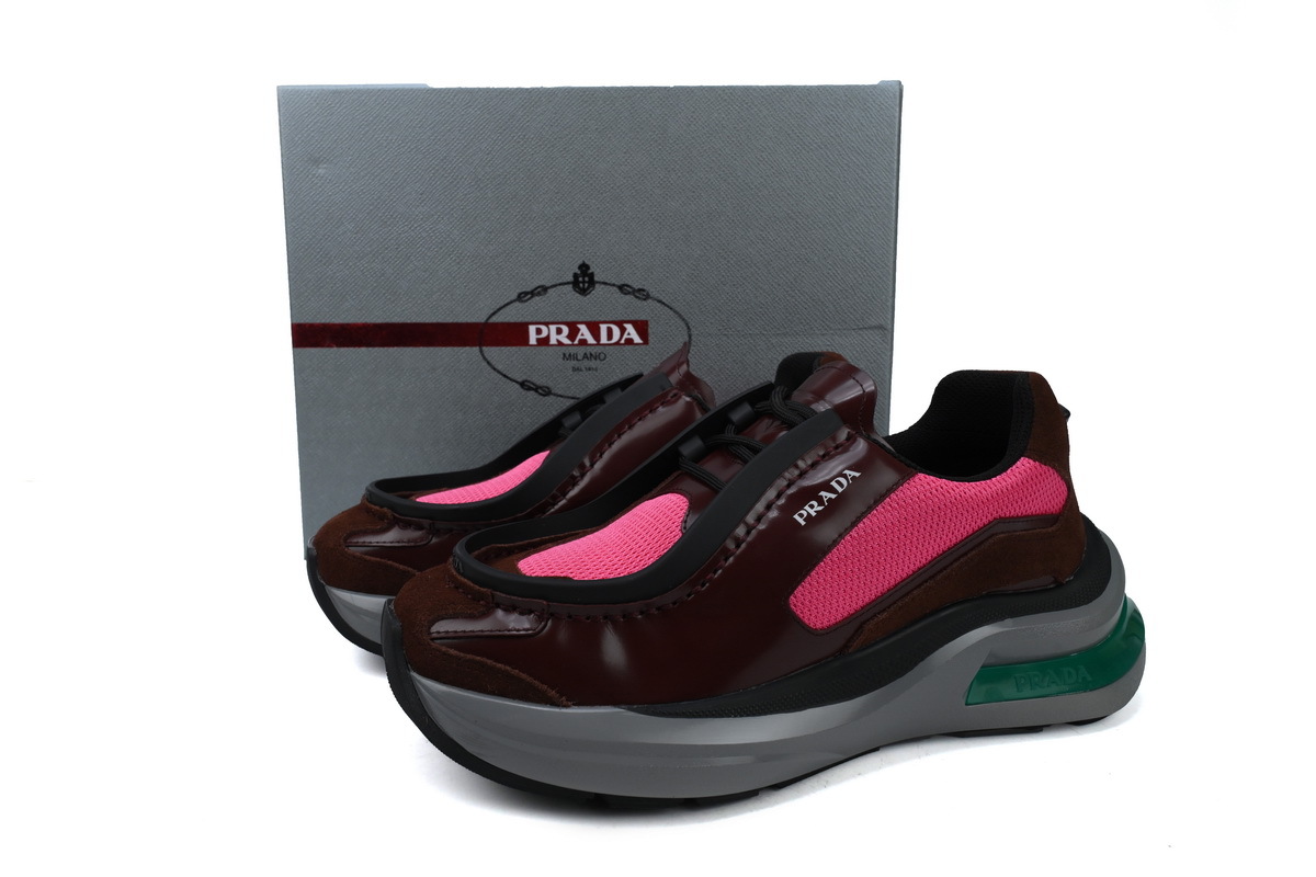 Prada Prada Brushed Leather Sneakers Bike Fabric Suede Garnet Peony