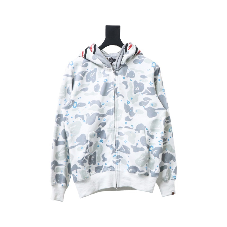 BAPE Double Hoody Shark Hoodie White Grey