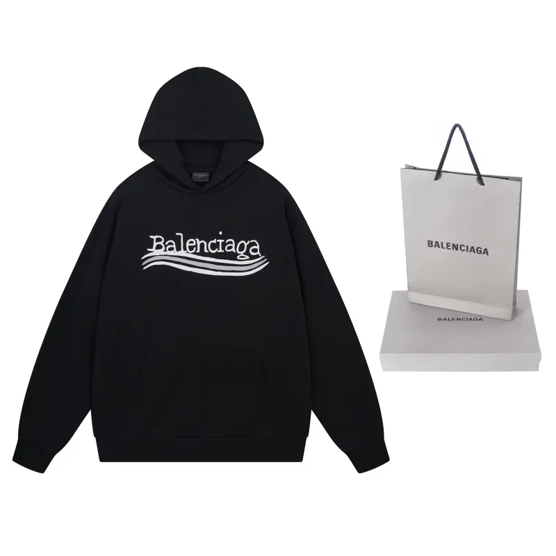 Balenciaga Back Fit Medium en molleton sec peint noir délavé et blanc Hoodie