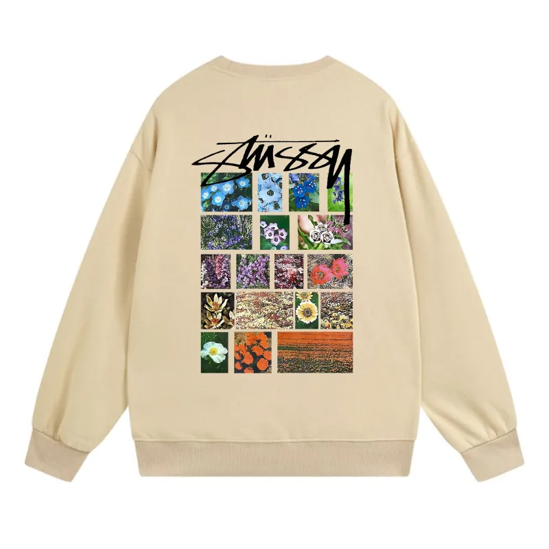 Stussy Flower Grid Pigment Dyed Hoodie Beige