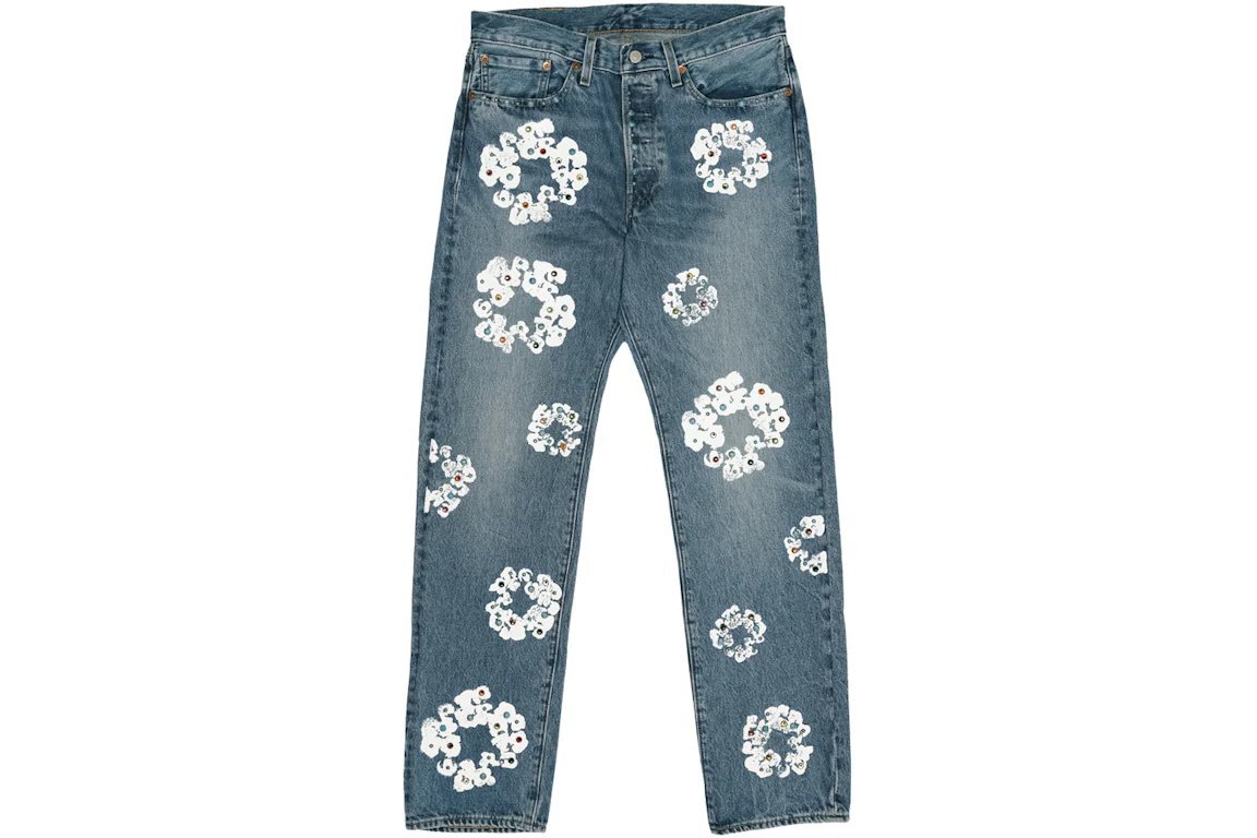 Denim Tears x Levi's 501 Cotton Rhinestone Wreath Jeans Light Blue