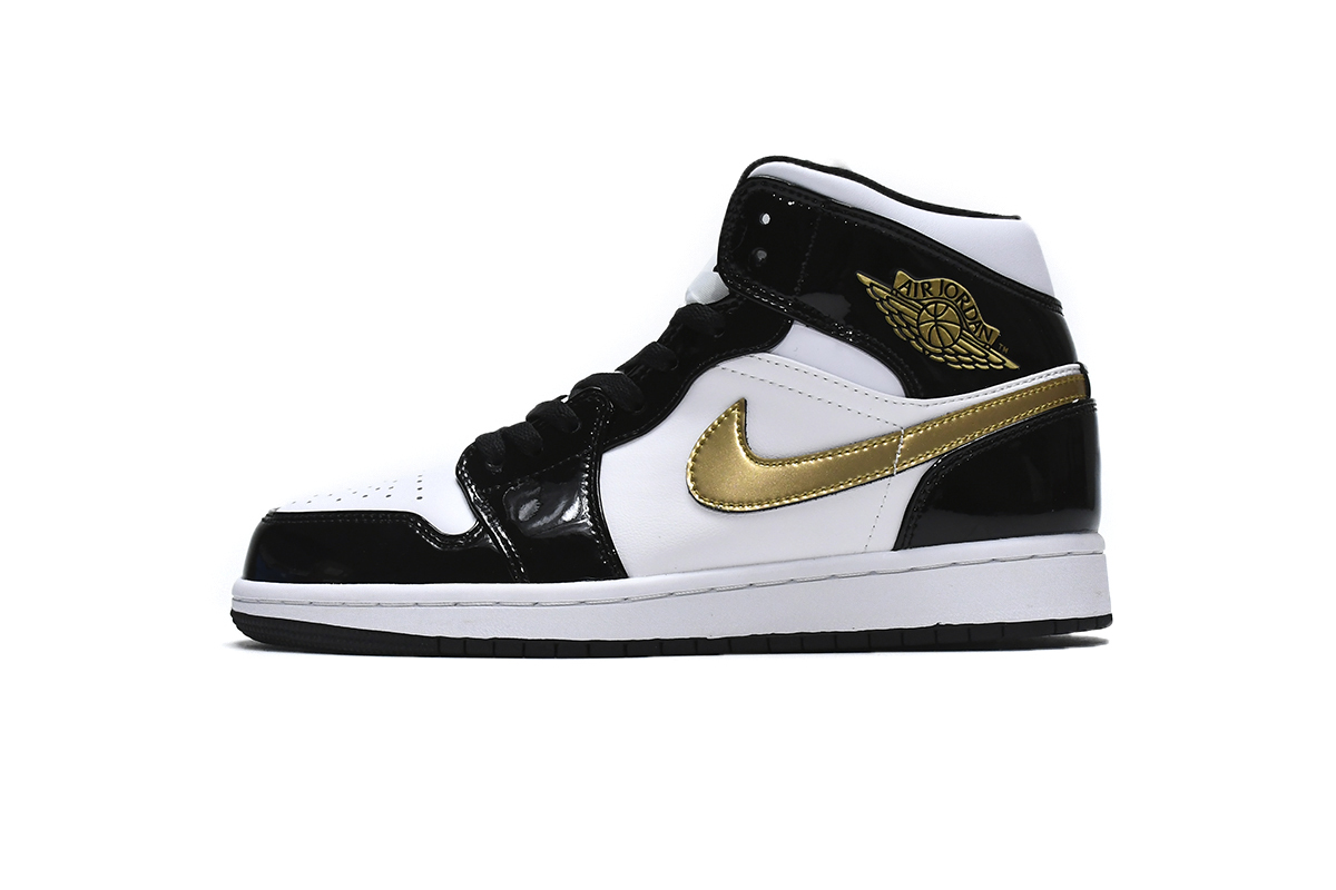 Air Jordan 1 Mid SE Black Gold Patent Leather 852542-007