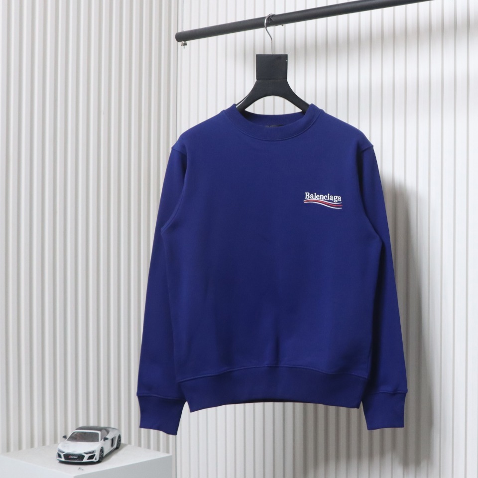 Balenciaga Campaign Logo Printed Crewneck Hoodie Navy