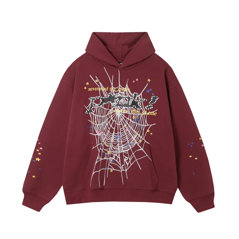 Sp5der Dark Red Suit Hoodie and Sweatpant