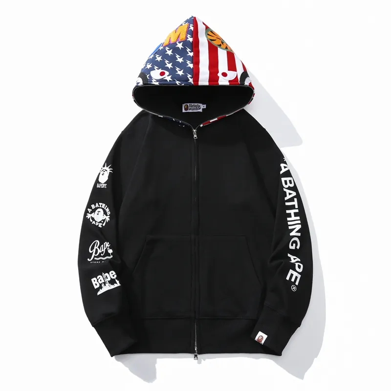 BAPE Full Zip Hoodie White Black 6936