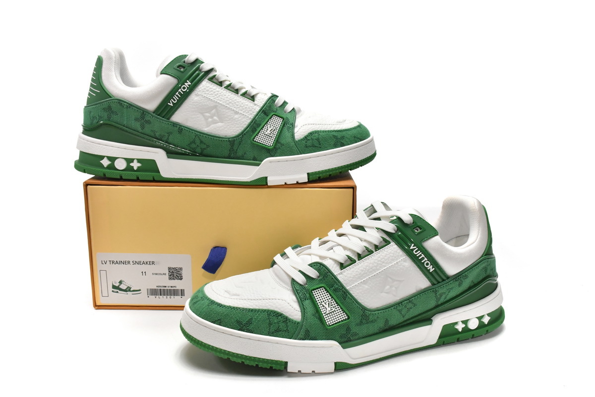 Louis Vuitton Trainer Green Monogram Denim White