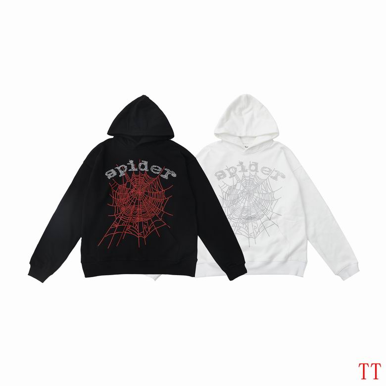 Sp5der OG Rhinestone Logo Hoodie Black White