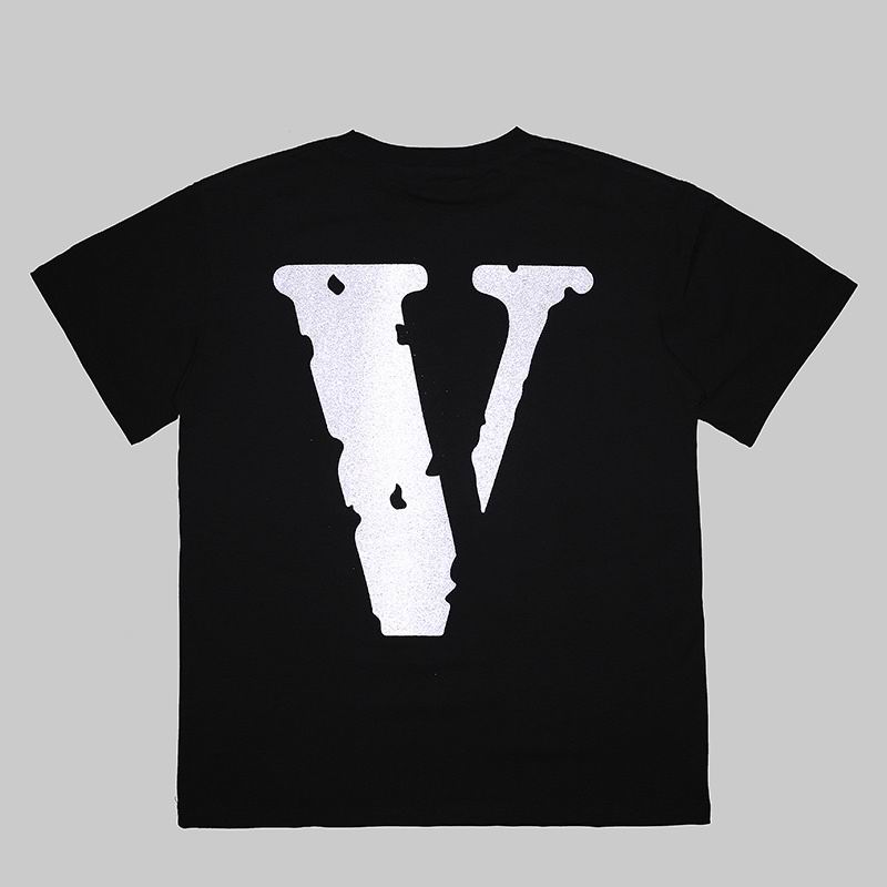 Vlone Shirt Reflective Letter Pattern Big V T-Shirt Black
