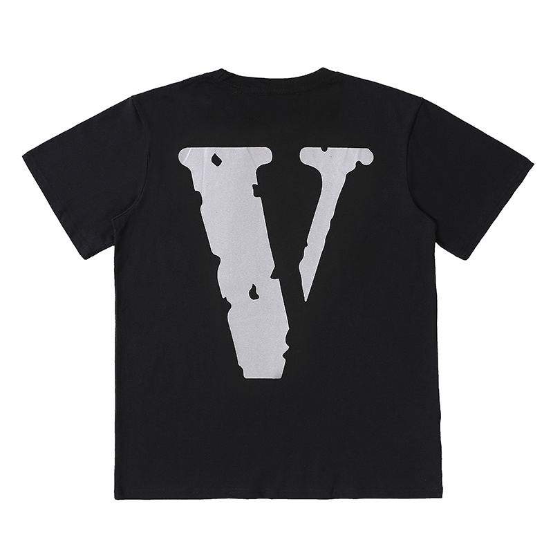 Vlone Shirt Reflective Letter Pattern Big V T-Shirt Black