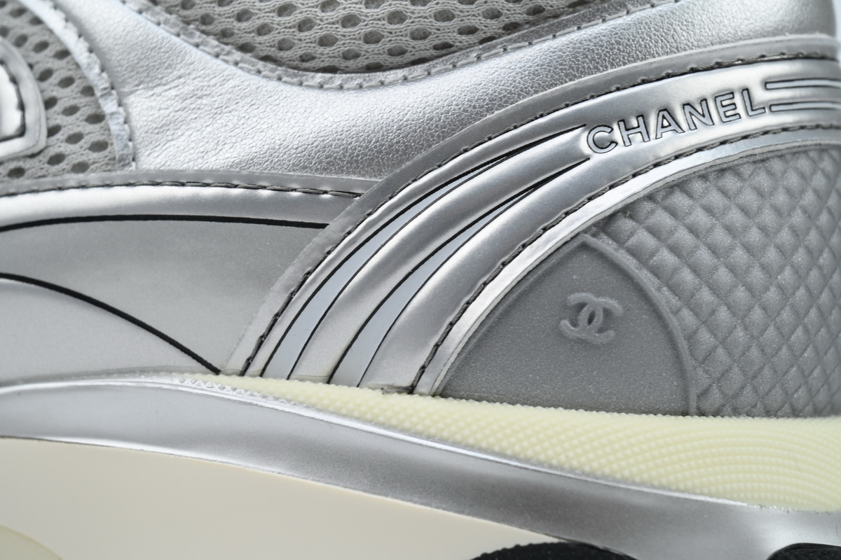 Chanel Fabric Laminated Low Top Sneakers Silver