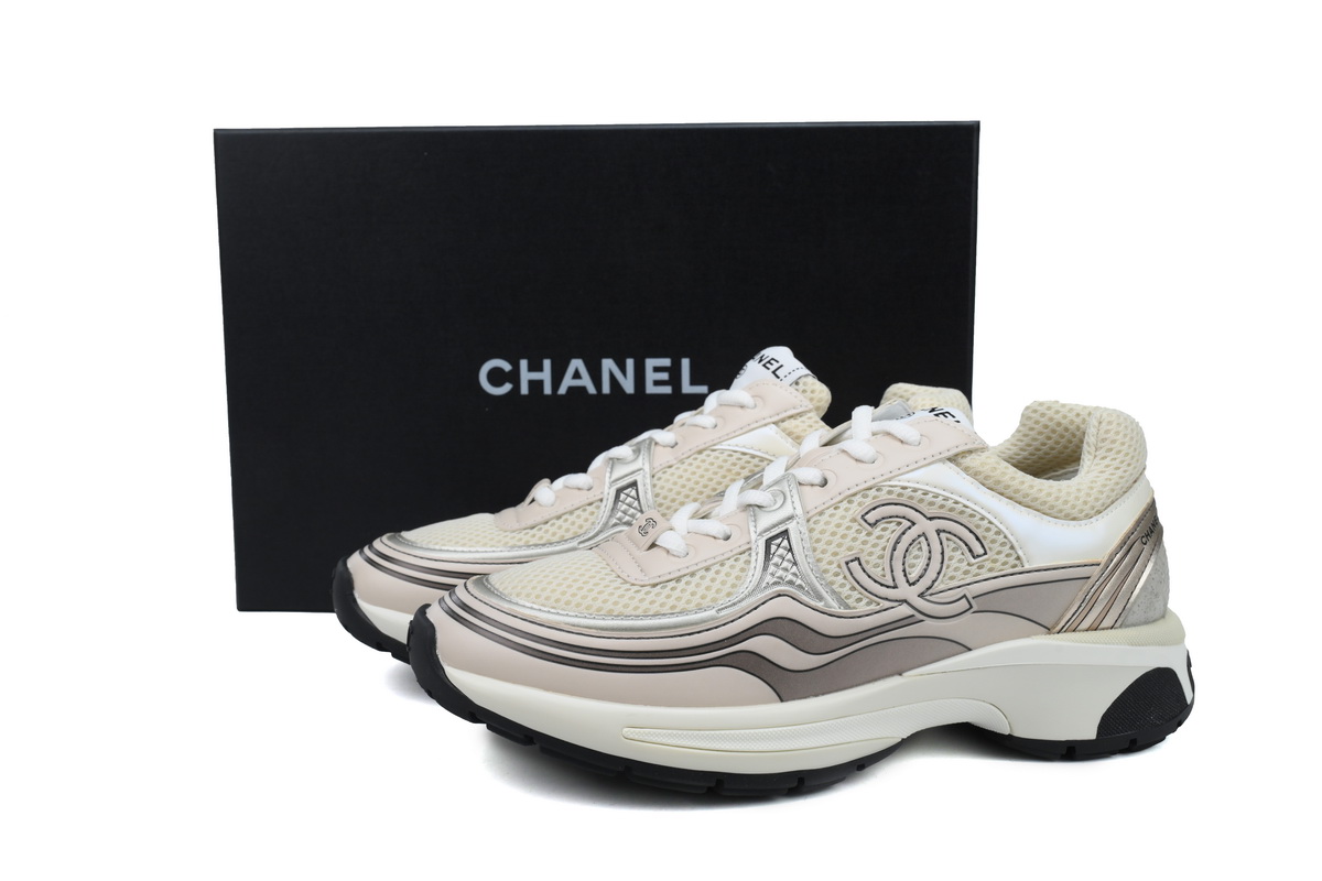 Chanel Fabric Laminated Low Top Sneakers Rose Gold