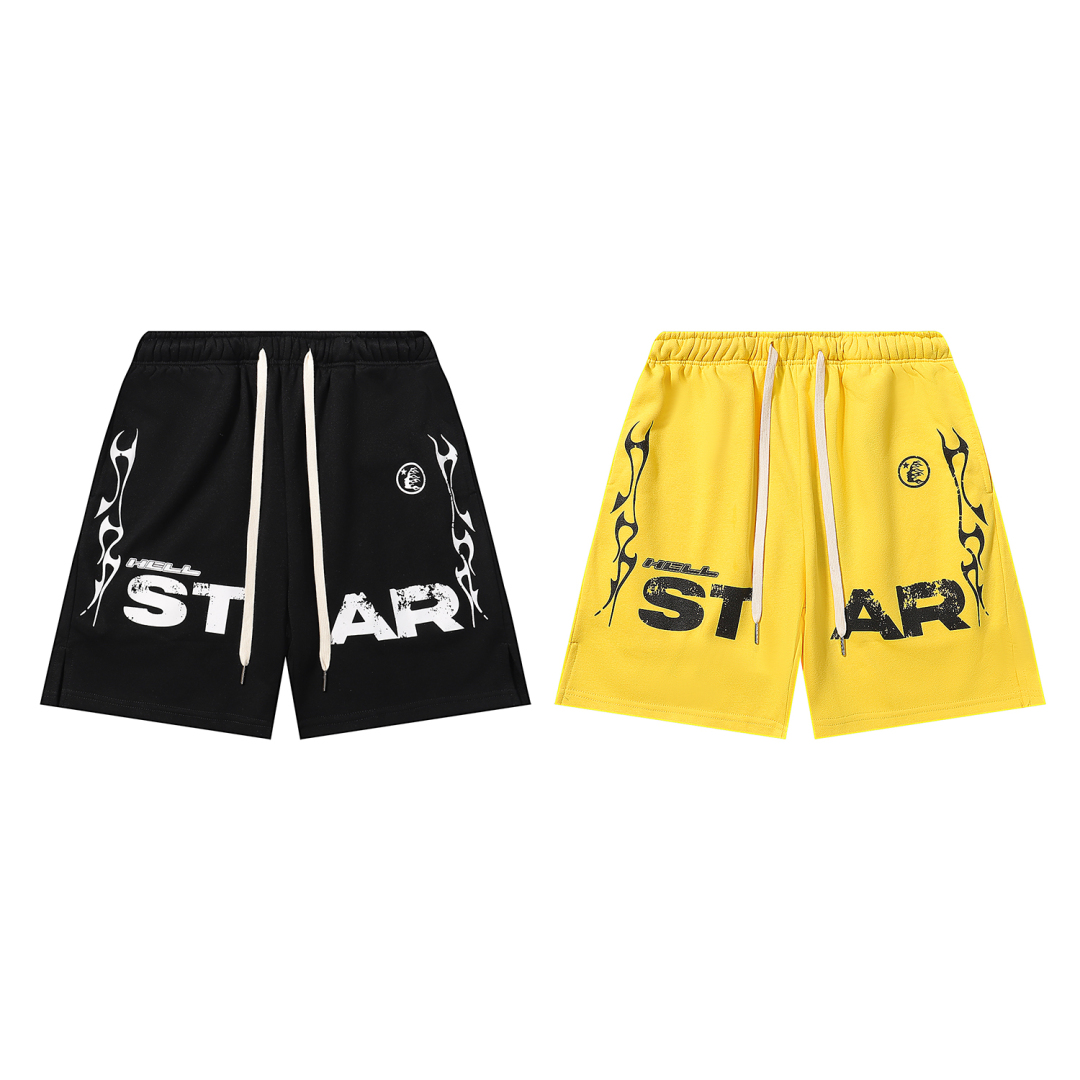 Hellstar Relaxed Elastic Waist Street Wear Cotton Terry Shorts Black/Yellow