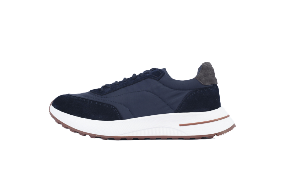 Loro Piana Week End Walk Suede-Trimmed Shell Sneakers Blue