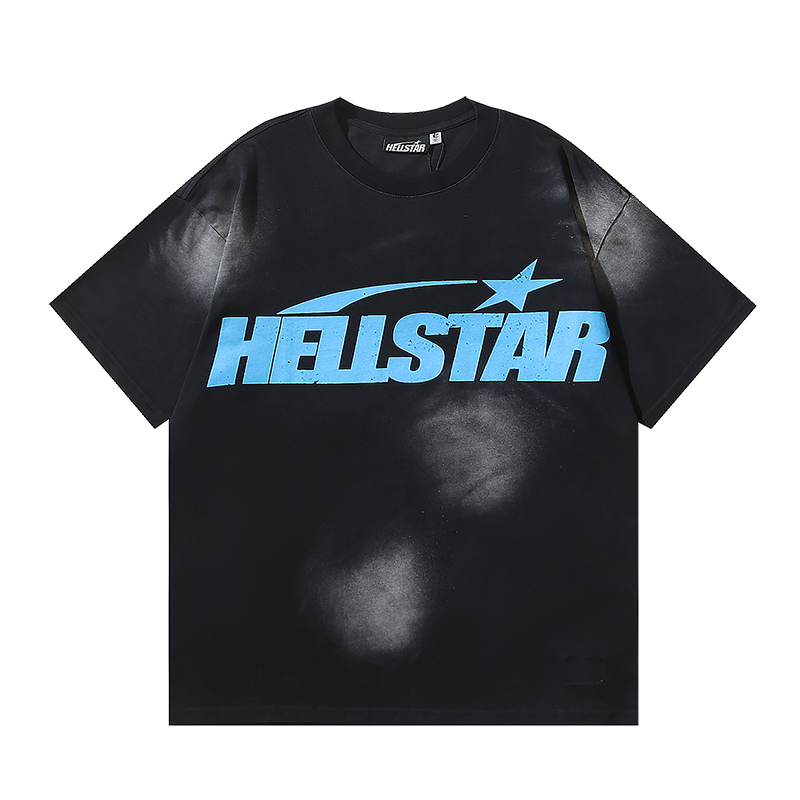 Hellstar Star Gel Sport Logo Washed T-shirt Black Blue