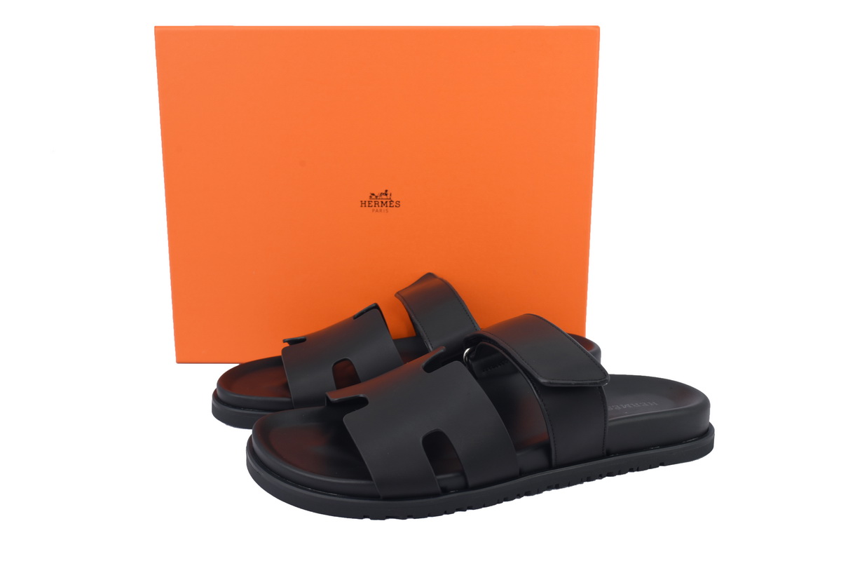 Hermes Calfskin Chypre Sandals Black
