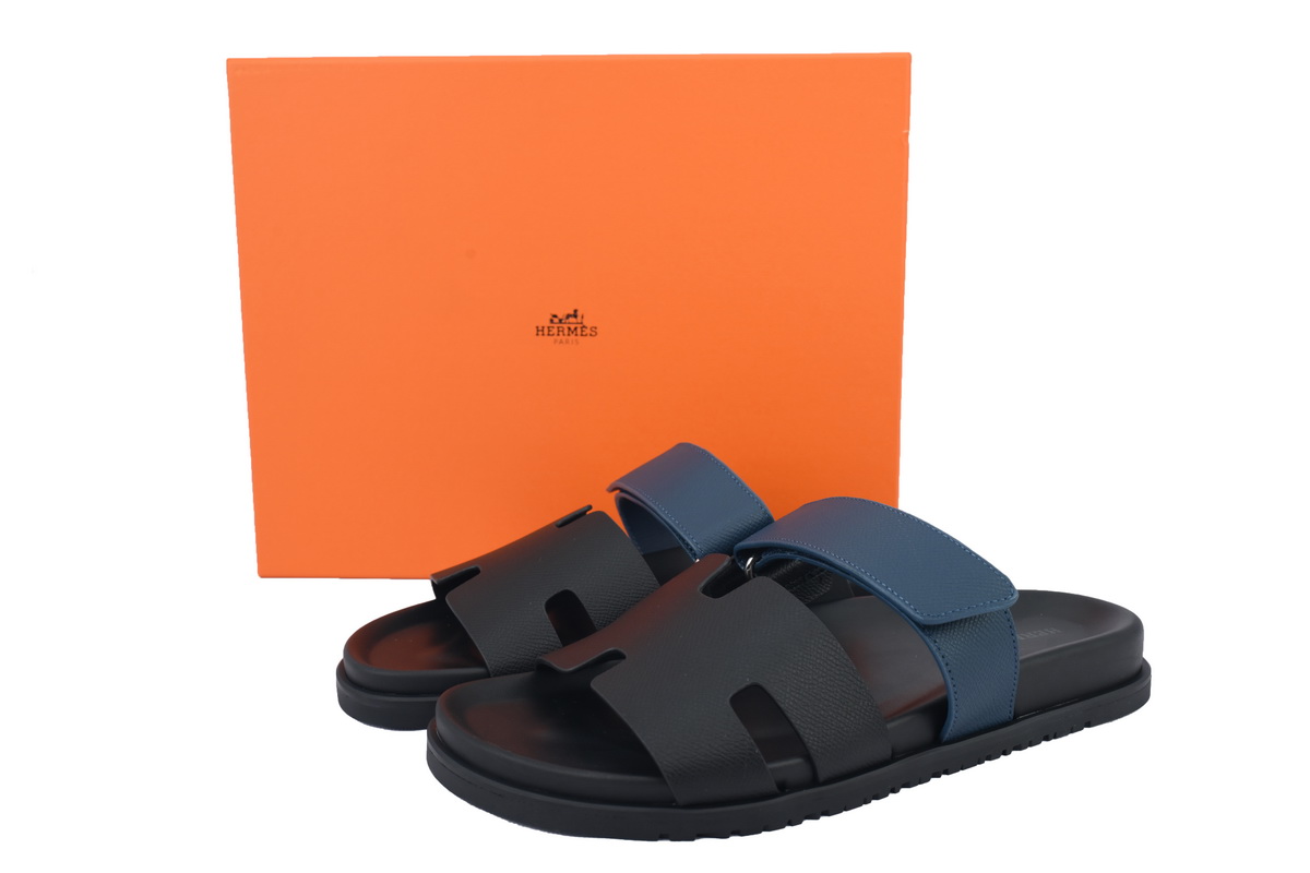 Hermes Calfskin Chypre Sandals Black Blue