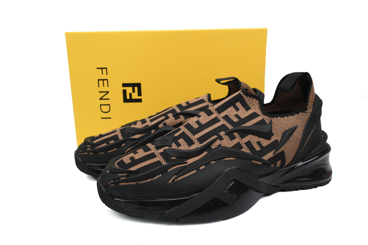 Fendi Knit Fabric And Rubber Flow Mesh Running Sneakers Brown