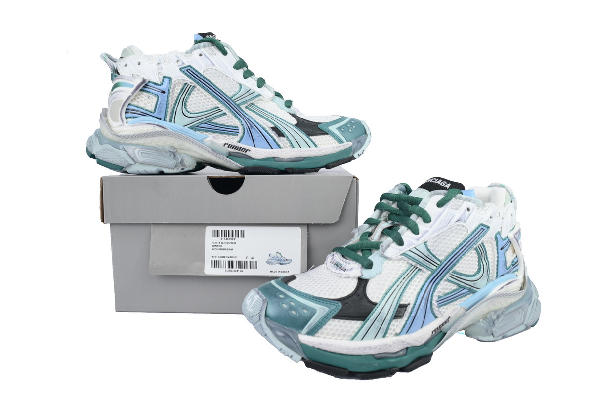 Balenciaga Runner Sneaker White Green Blue 772774 W3RMU 9034