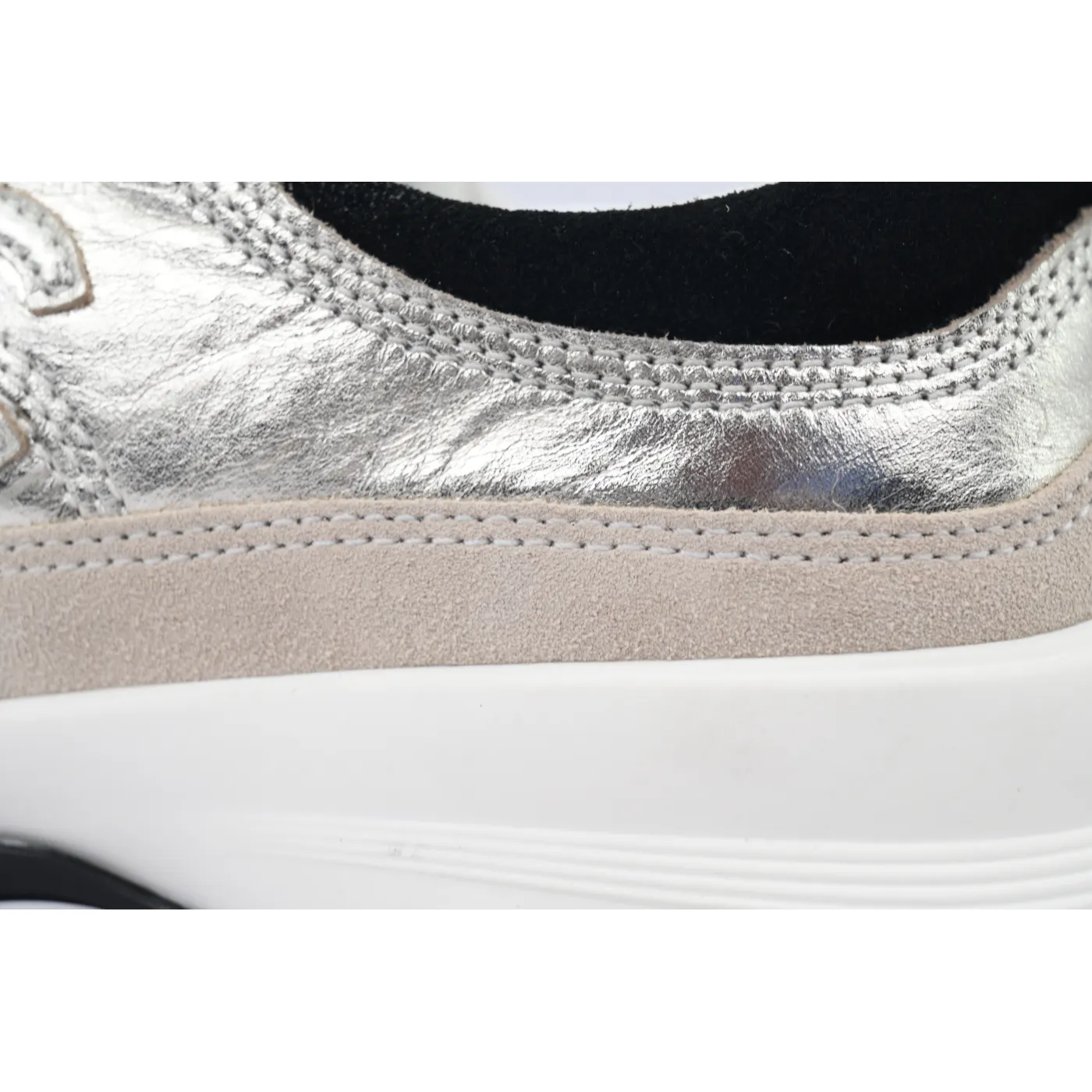 Chanel Interlocking CC Logo Laminated Calfskin & Suede Calfskin Sneakers Light Gold, Light Gray Black