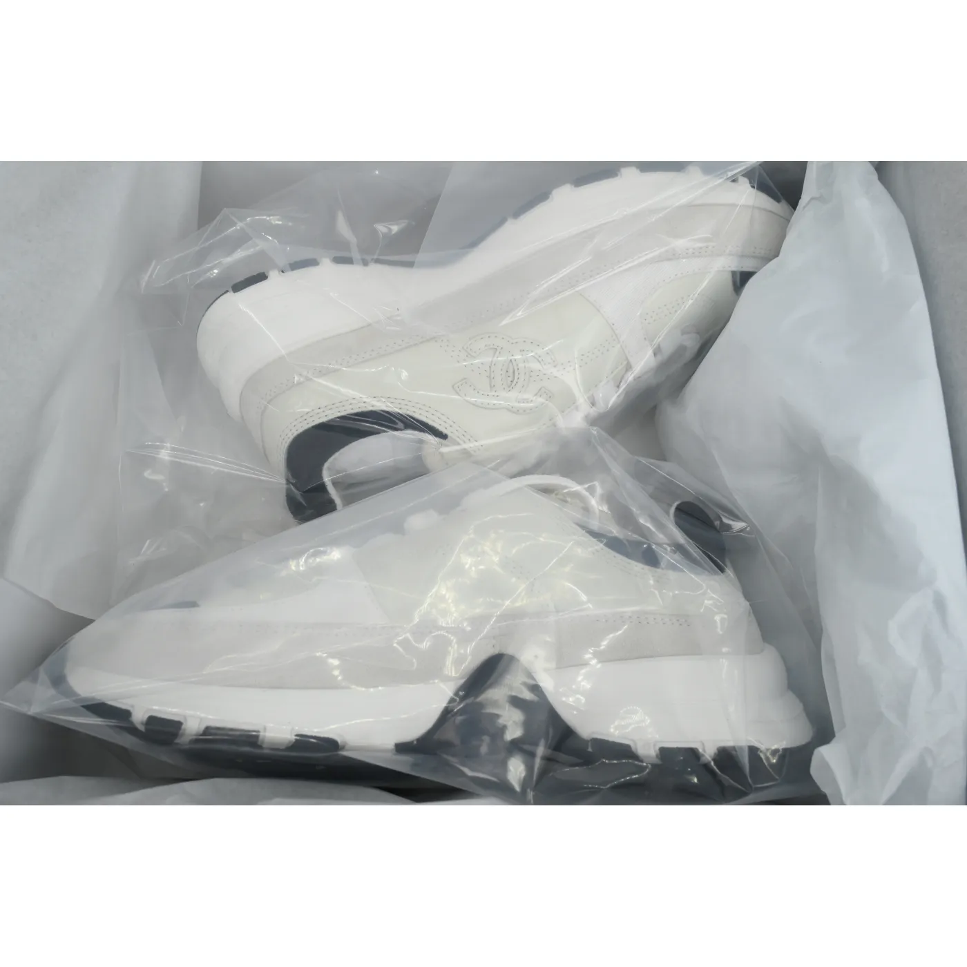 Chanel Interlocking CC Logo Calfskin & Suede Calfskin Sneakers White