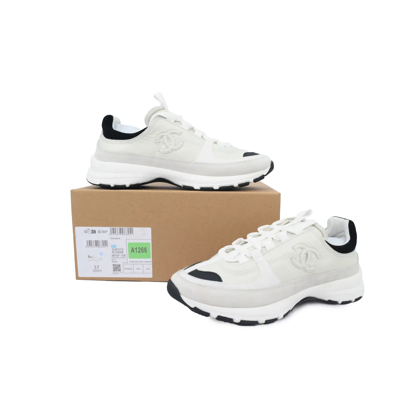 Chanel Interlocking CC Logo Calfskin & Suede Calfskin Sneakers White
