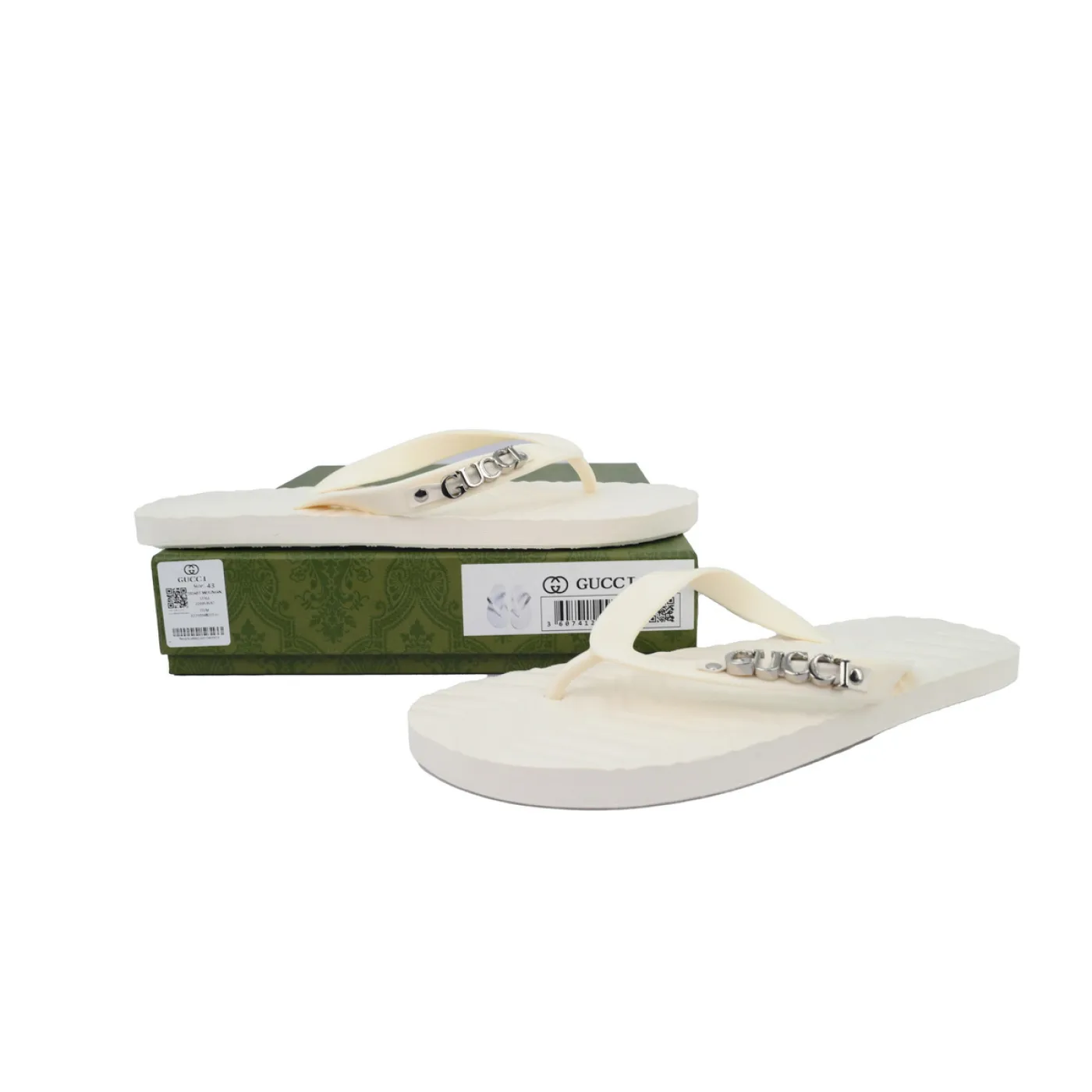 Gucci Slippers Silver Printed Rice White