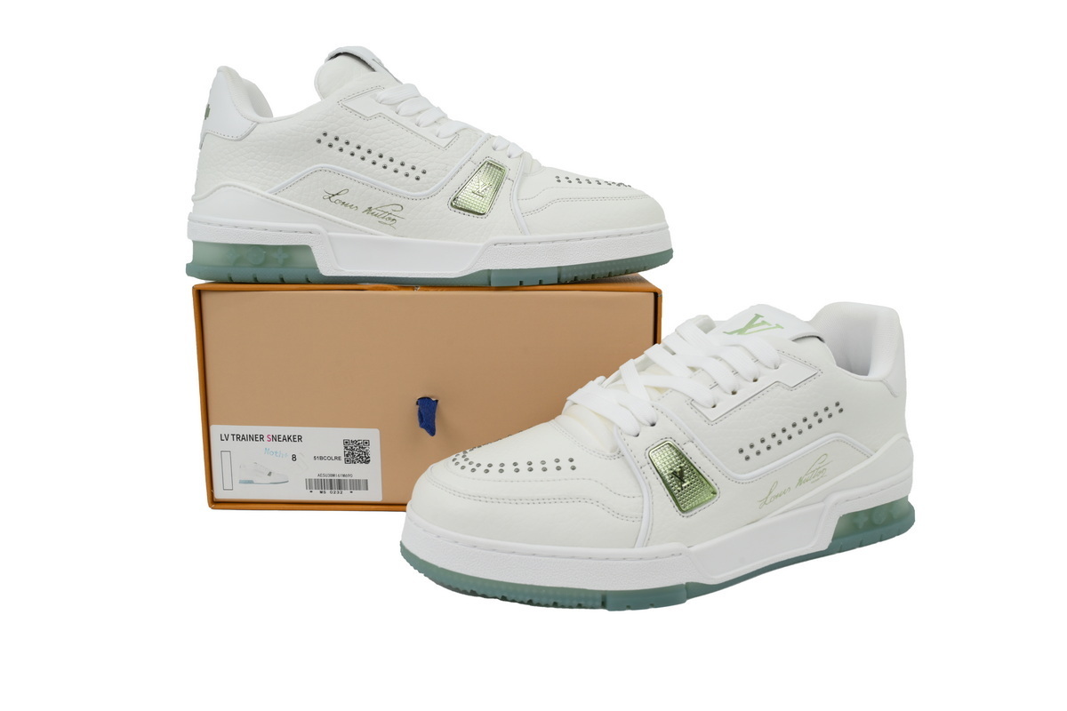 Louis Vuitton Trainer White Green Rivets