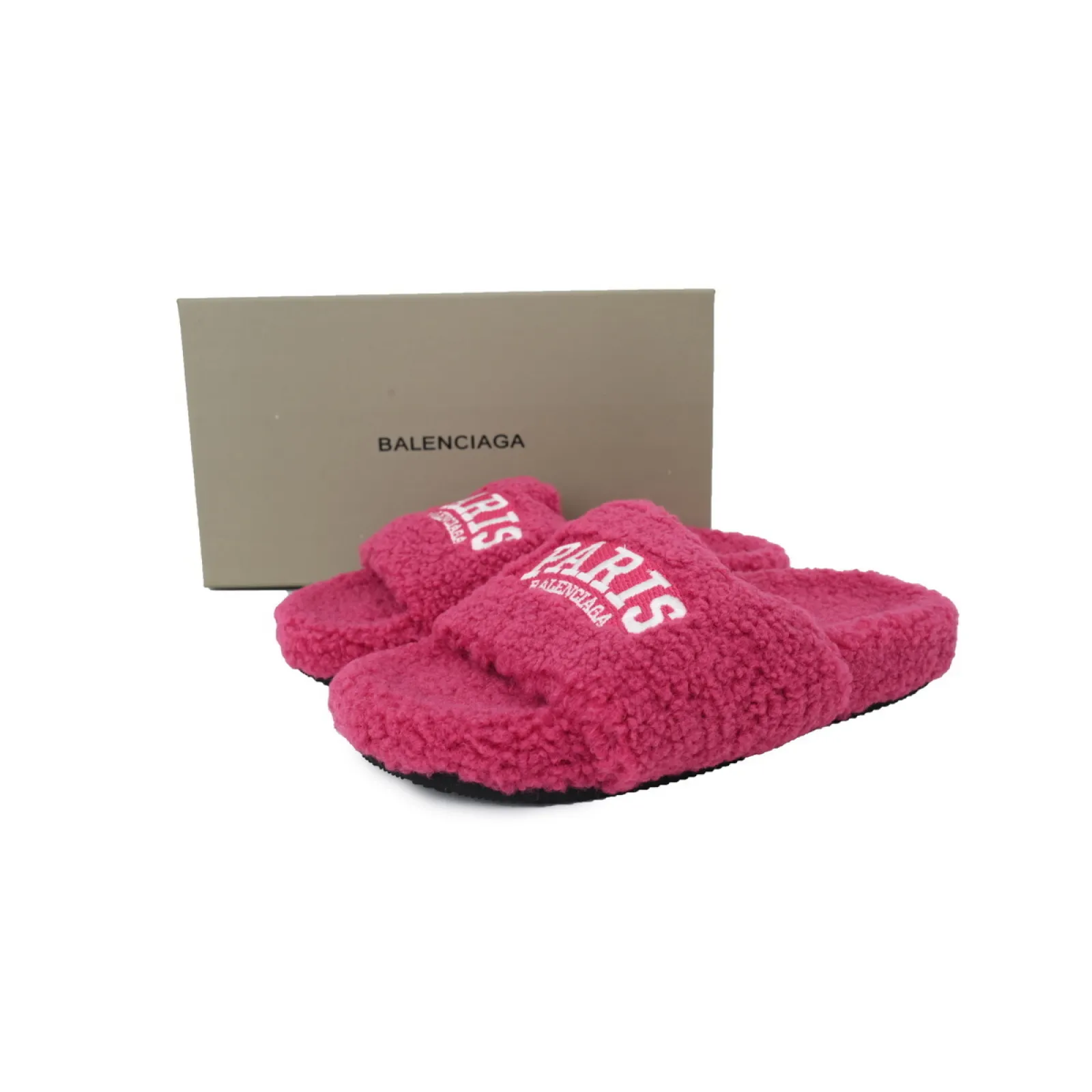 Balenciaga Cities Paris Furry Slide Bright Red