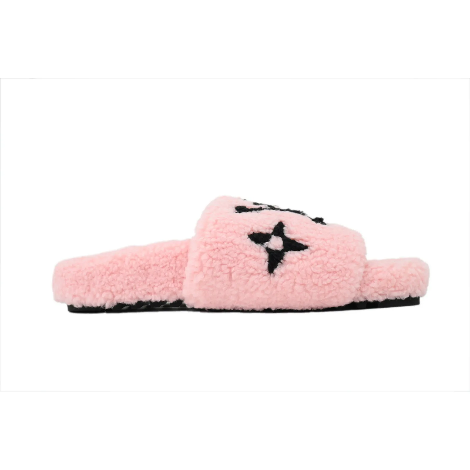 Louis Vuitton Bom Dia Shearling Flate Slippers Pink